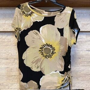 Ruby Rd. Black and Cream Floral Short Sleeve Top